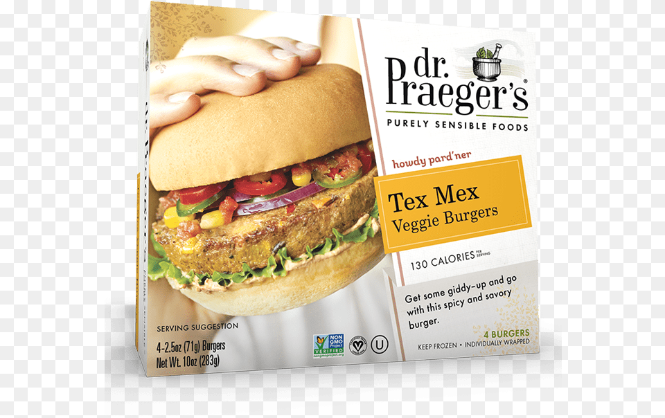 Praeger S Tex Mex Veggie Burgers Dr Prager Veggie Burgers, Advertisement, Burger, Food, Poster Png