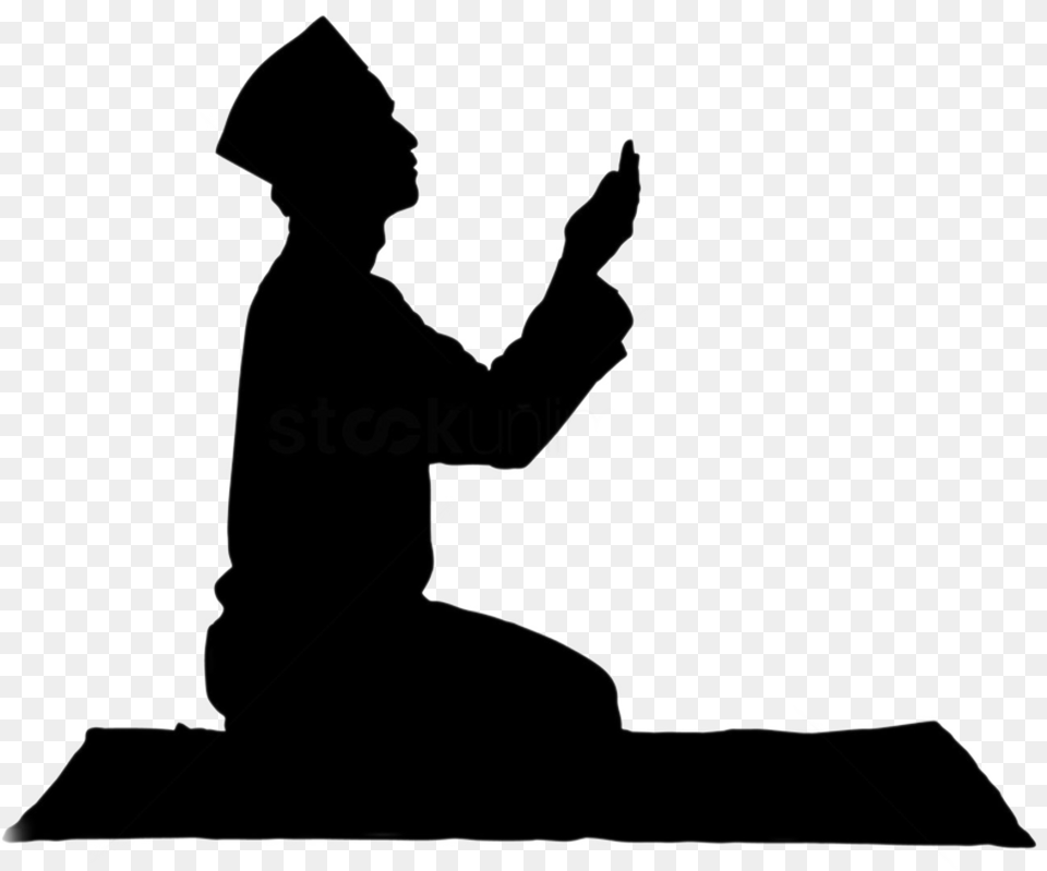 Pray Clipart Black And White Silhouette Muslim Praying, Kneeling, Person Free Png