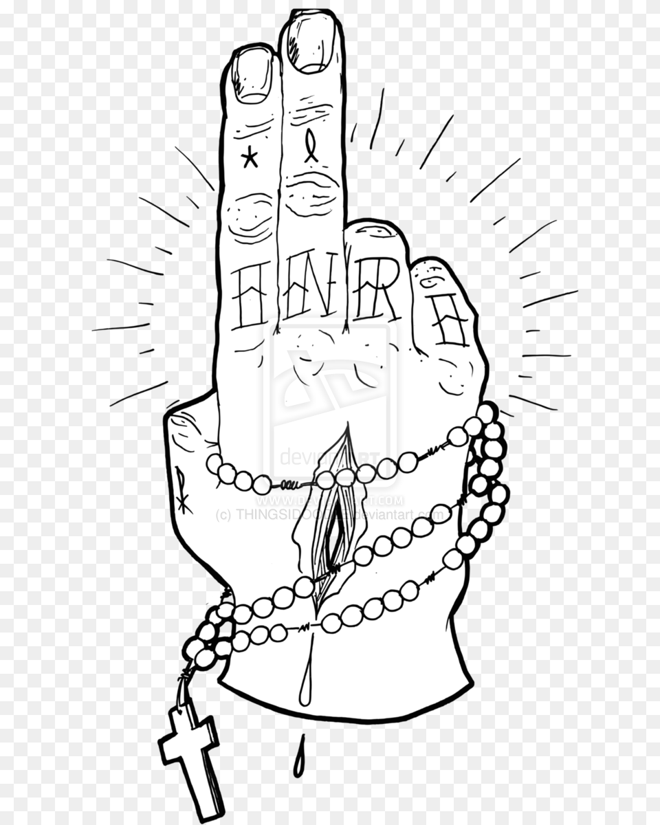 Pray Clipart Hand Jesus Praying Hands Rosary Line Drawing, Person, Clothing, Glove, Body Part Free Png Download