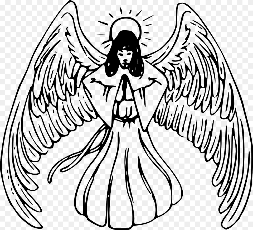 Praying Angel Line Art, Gray Png