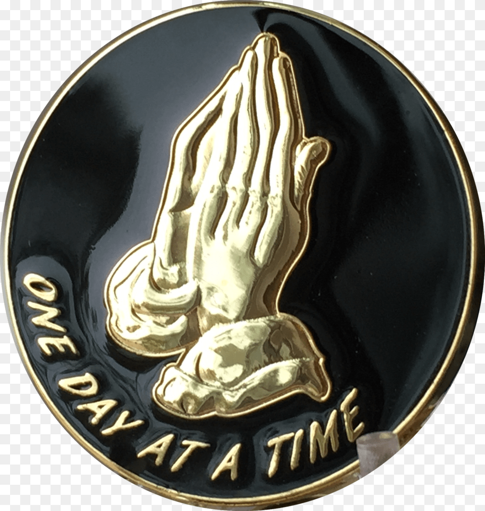 Praying Hands Black Amp Gold Plated One Day At A Time One Day At A Time Prayer Hands, Emblem, Symbol, Logo, Coin Free Transparent Png