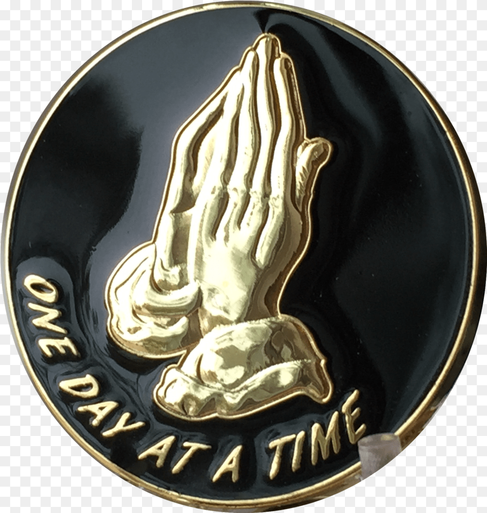 Praying Hands Black Gold Plated One Praying Hands, Emblem, Symbol, Coin, Money Png Image