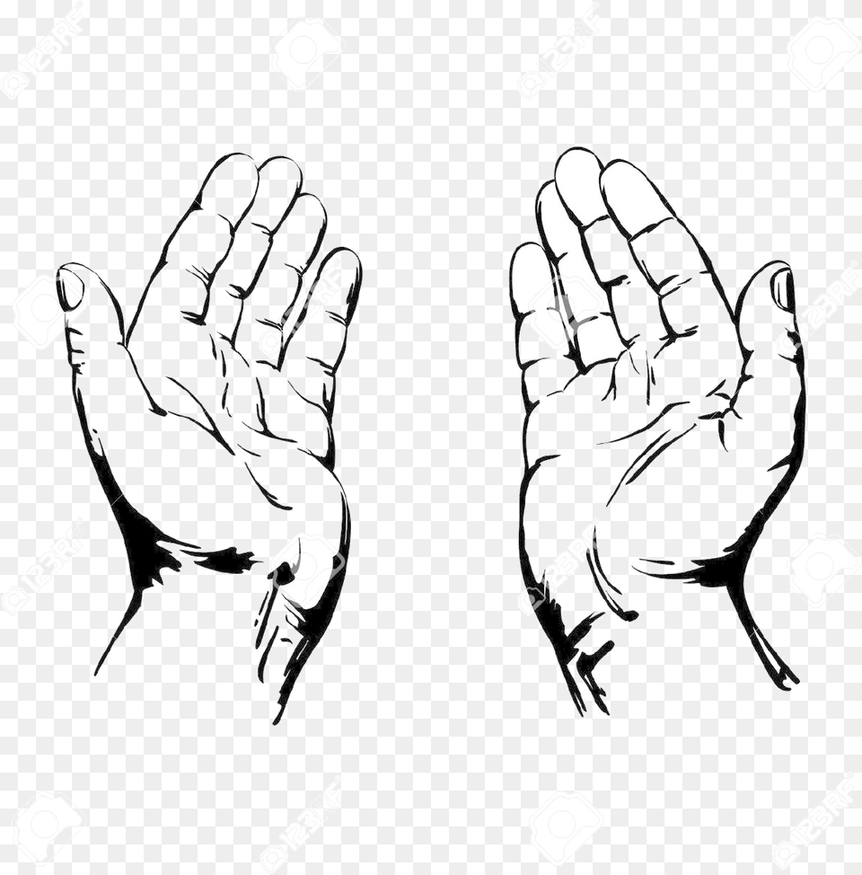 Praying Hands Clipart Transparent Open Praying Hands Drawing, Clothing, Glove, Baseball, Baseball Glove Png