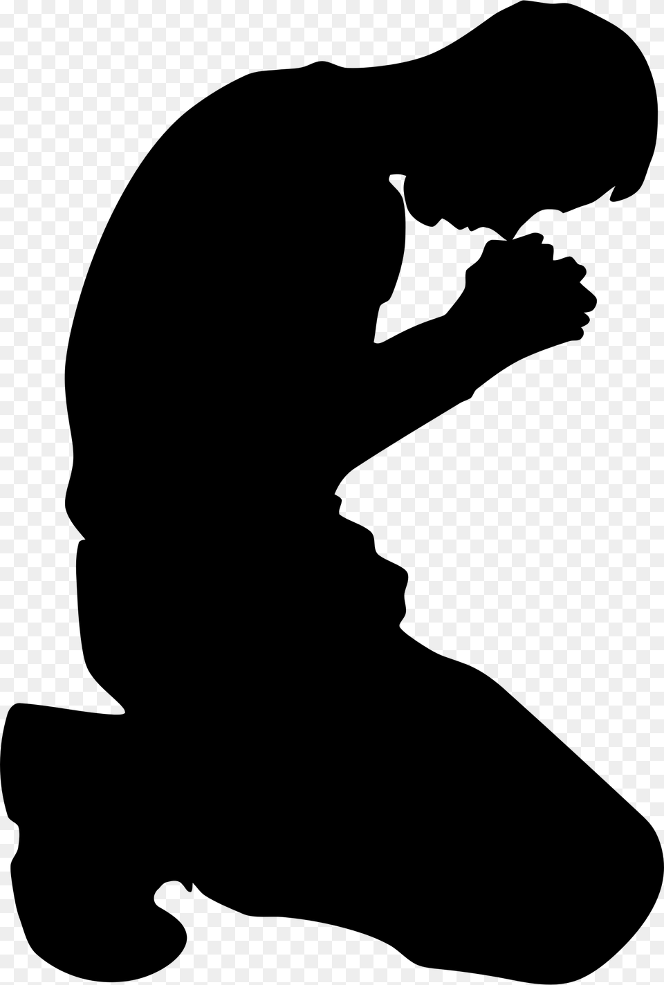 Praying Hands Kneeling Silhouette Clip Art Man Praying Clip Art, Gray Free Png