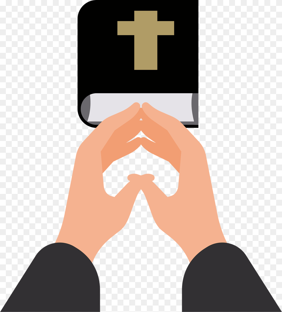 Praying Hands Over Bible Clipart, Adult, Male, Man, Person Png Image