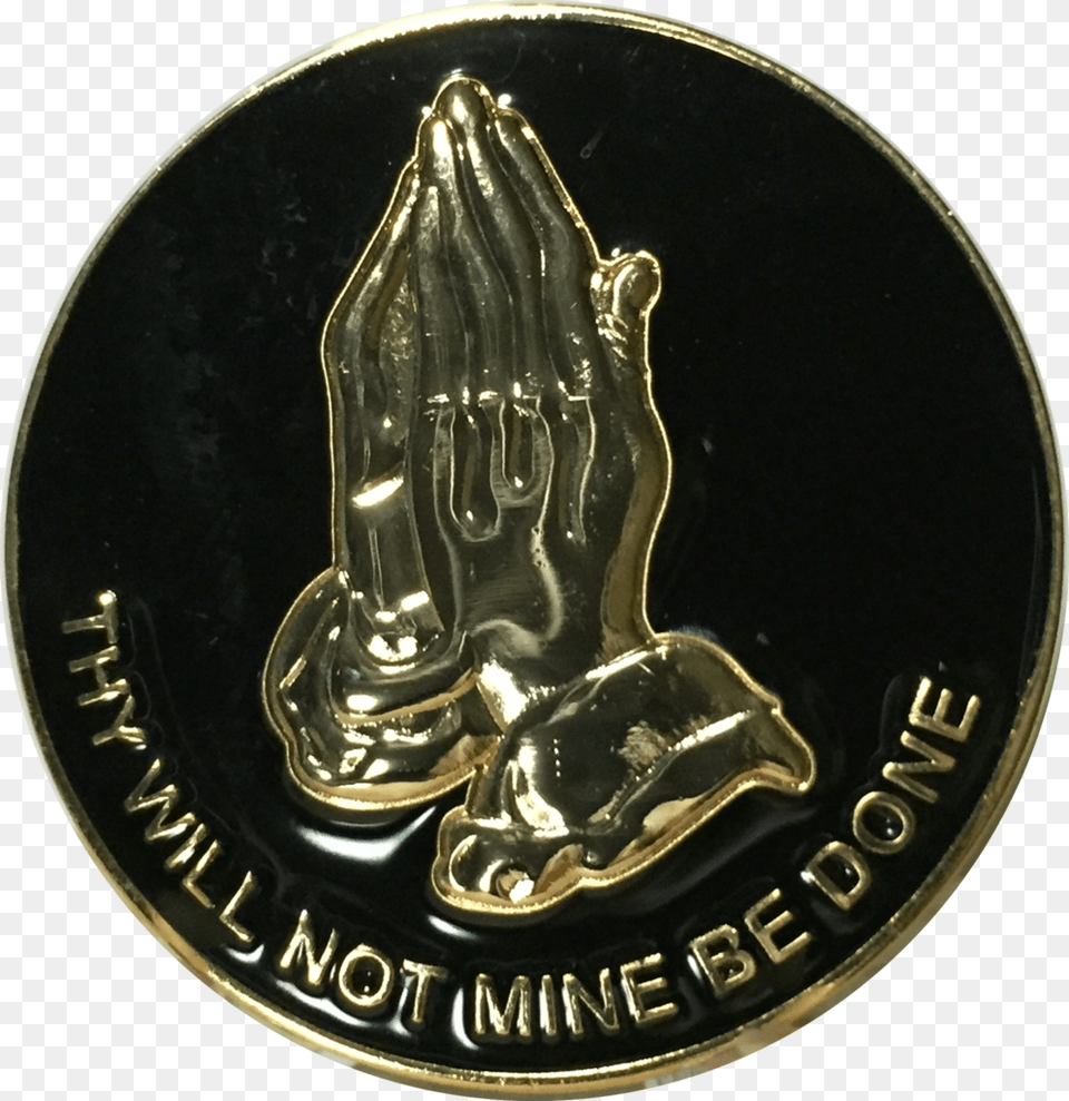 Praying Hands Thy Will Not Mine Be Done Black Gold Emblem, Coin, Money Free Png Download