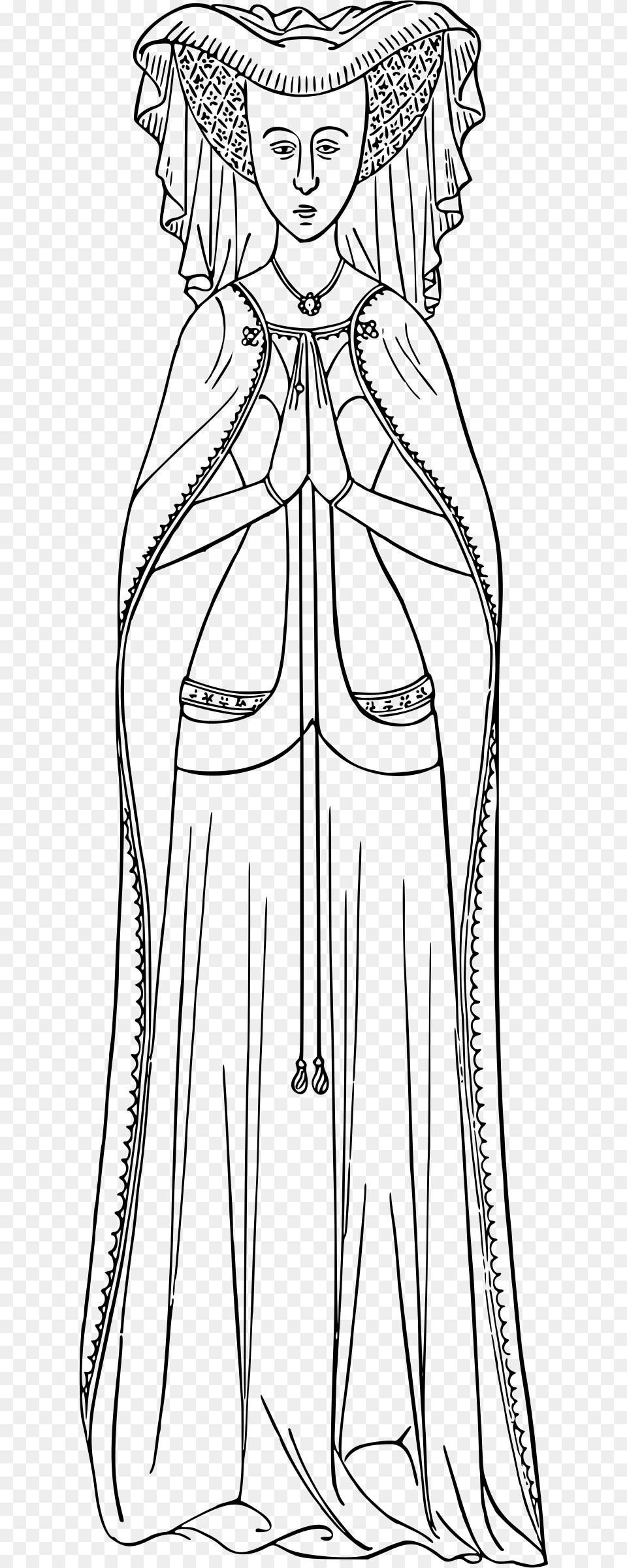 Praying Lady Clip Arts Line Art, Gray Free Png Download