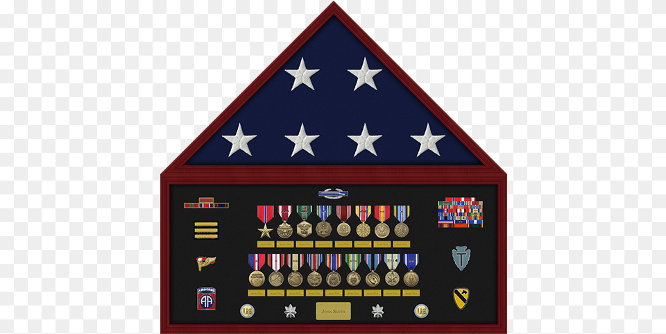 Pre Assembled Flag And Memorabilia Shadow Box Display Military Shadow Box, Symbol, Badge, Logo, Scoreboard Free Png Download