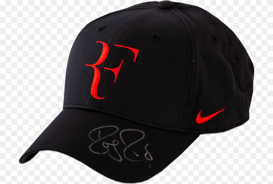 Pre Framed Roger Federer Signed Black Rf Nike Cap Hat, Baseball Cap, Clothing Png Image