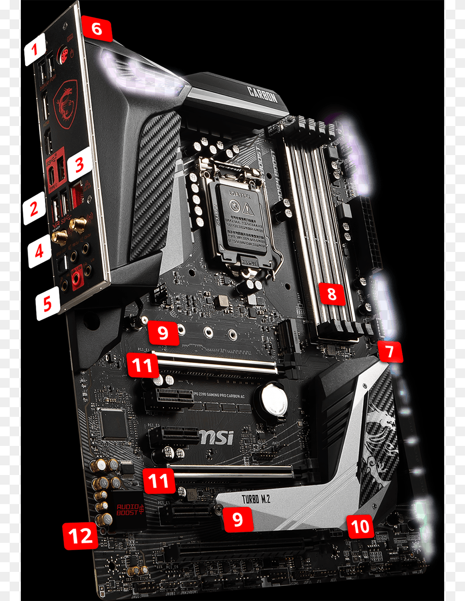 Pre Installed Io Shielding Msi Mpg Z390 Gaming Pro Carbon Ac, Computer Hardware, Electronics, Hardware, Car Png Image