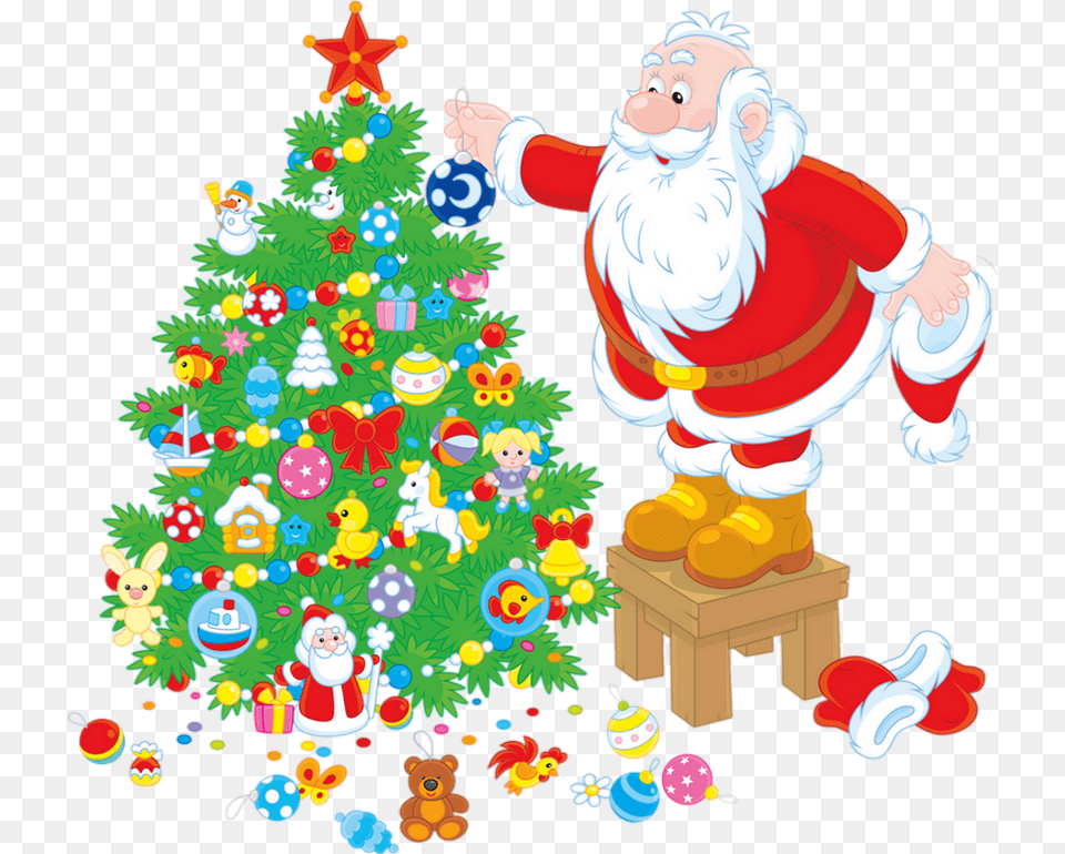 Pre Nol Sapin Santa With Christmas Tree, Toy, Christmas Decorations, Festival, Baby Png Image