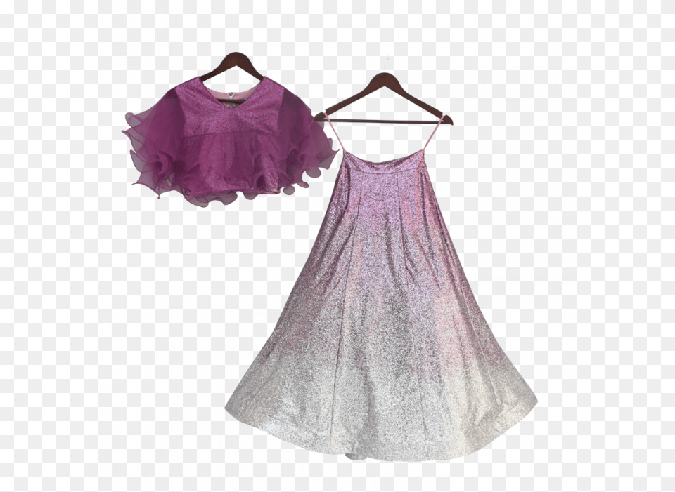 Pre Order Purple Glitter Top With Lehenga New Model Lehenga On Hanger Voilet, Clothing, Dress, Fashion, Formal Wear Free Png Download