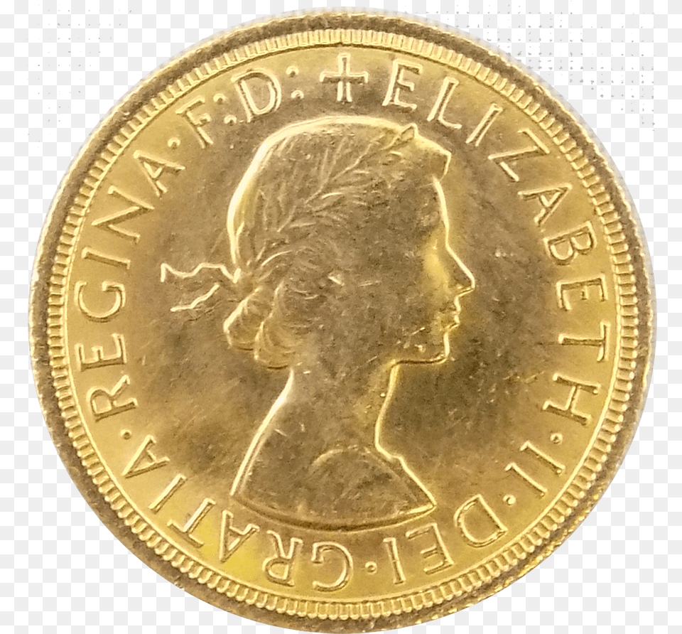 Pre Owned 1968 Uk Full Sovereign Gold Coin Cash, Money, Person, Face, Head Png