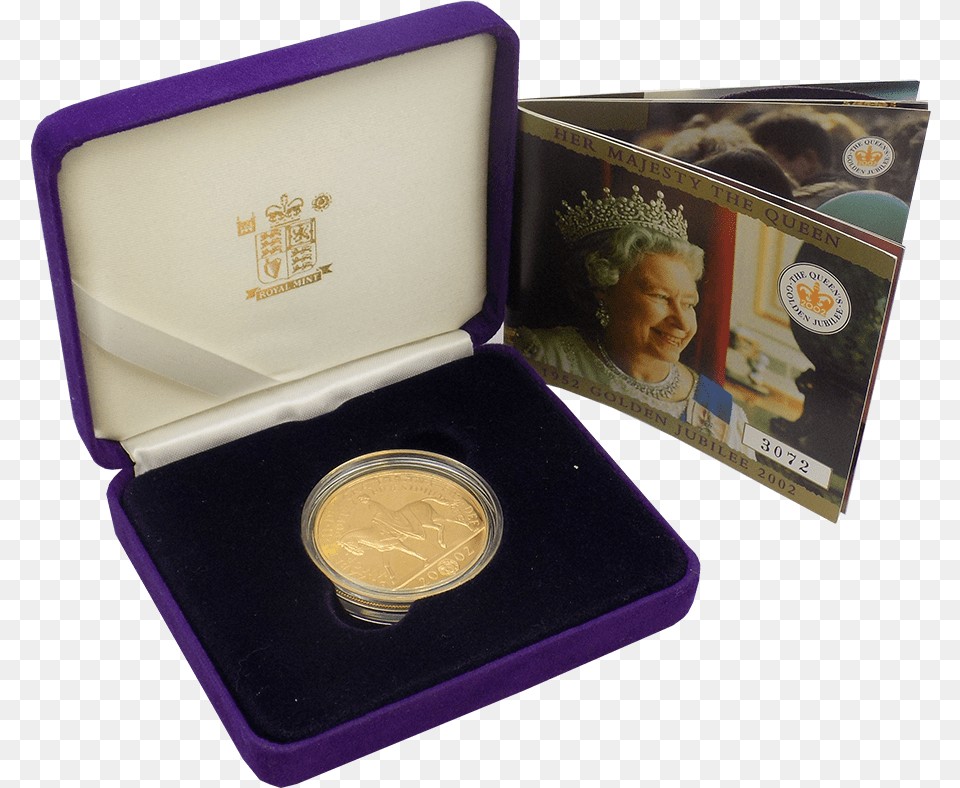 Pre Owned 2002 Uk Golden Jubilee Gold Proof Crown Eye Shadow, Adult, Wedding, Person, Woman Free Png Download