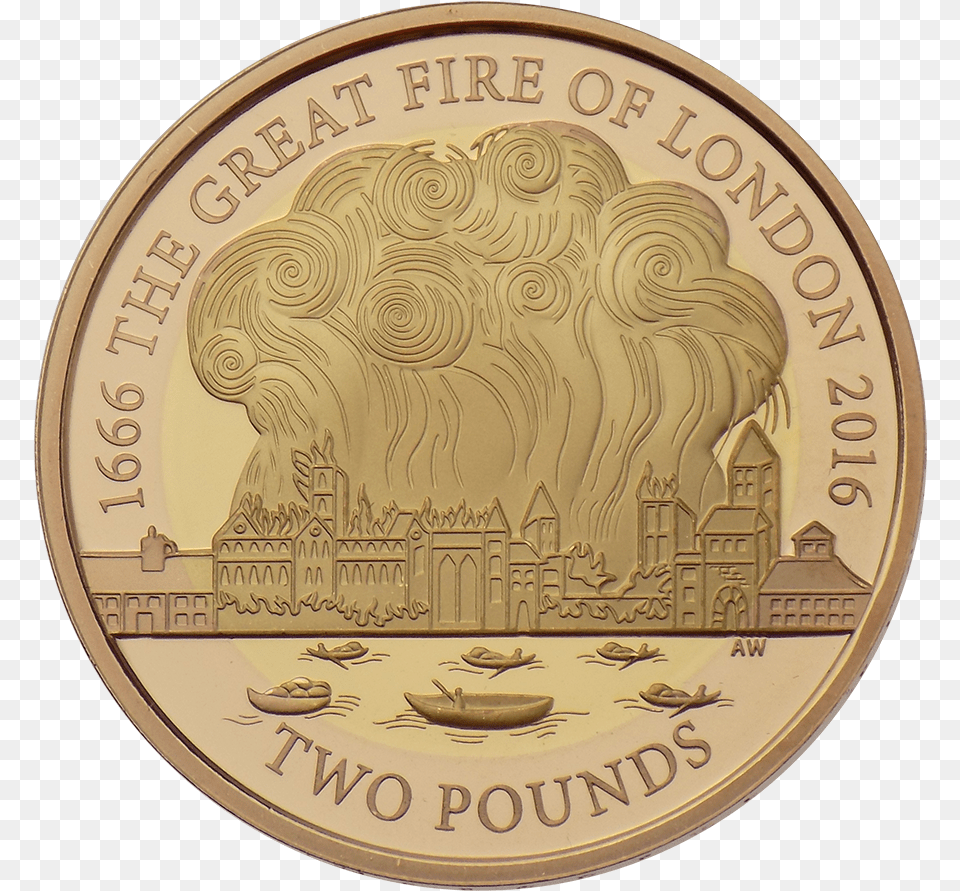 Pre Owned 2016 Uk Great Fire Of London 2 Proof Gold, Coin, Money, Nickel Free Transparent Png