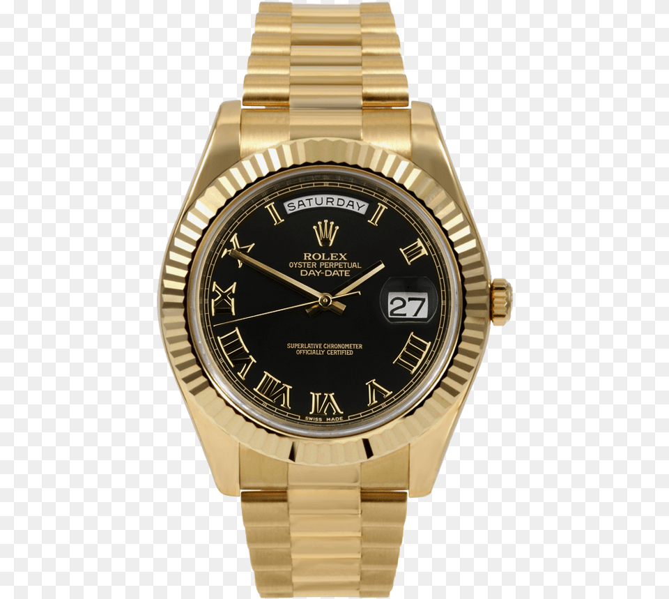 Pre Owned Rolex Mens 18 K Yellow Gold Day Date President Rolex Date Day President Models Fluted Bezel, Arm, Body Part, Person, Wristwatch Free Png
