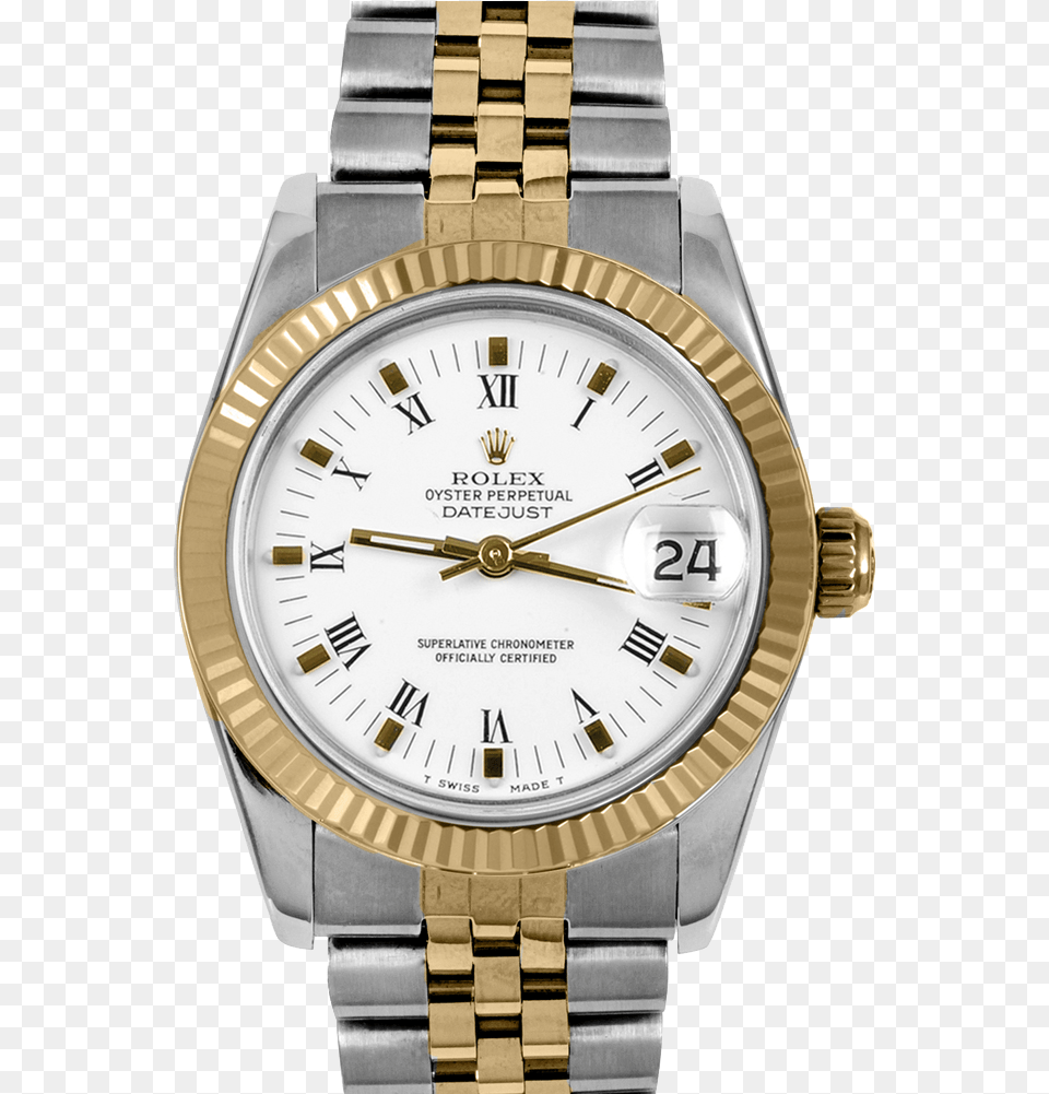 Pre Owned Rolex Midsize Datejust Watch Rolex Datejust Two Tone Black Face, Arm, Body Part, Person, Wristwatch Free Transparent Png
