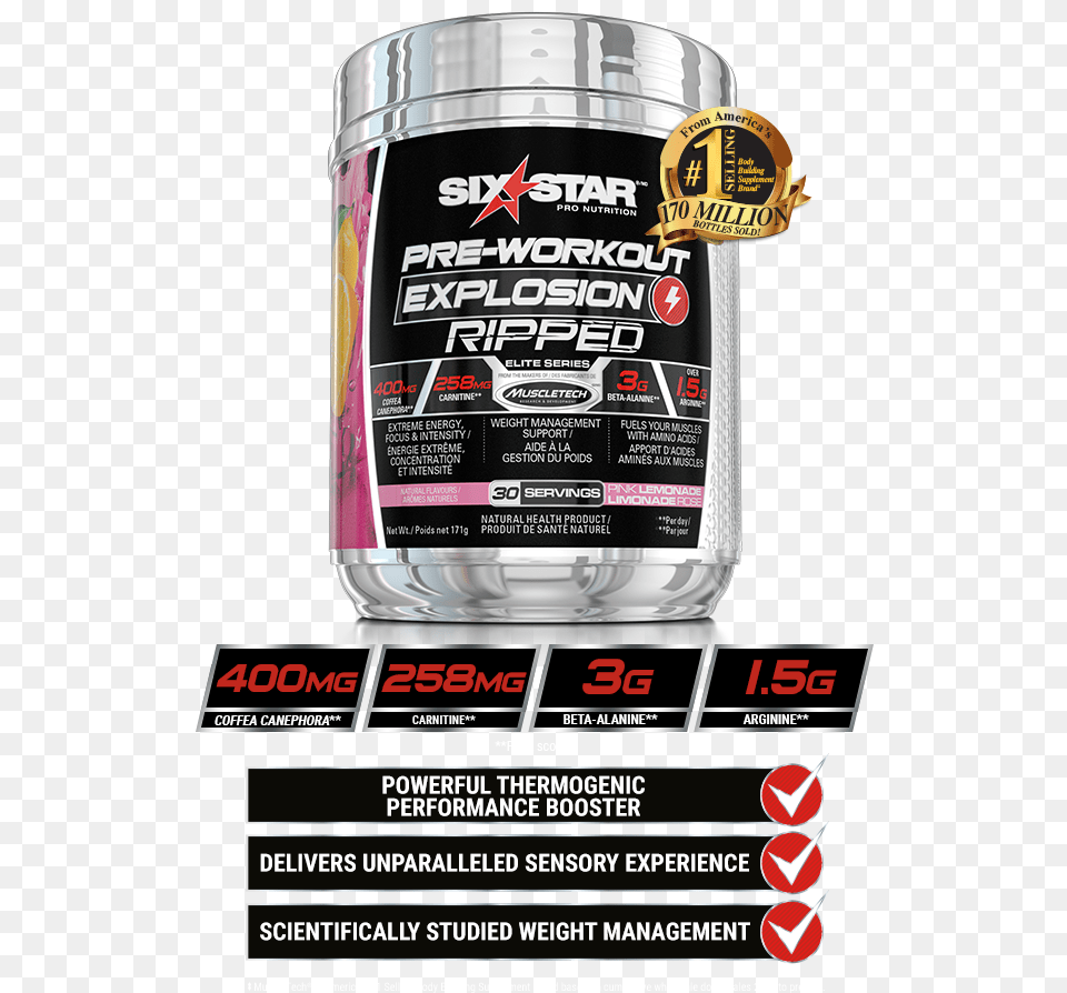 Pre Workout Explosion Ripped Six Star Pre Workout Explosion Ripped, Advertisement, Poster, Bottle, Shaker Png Image