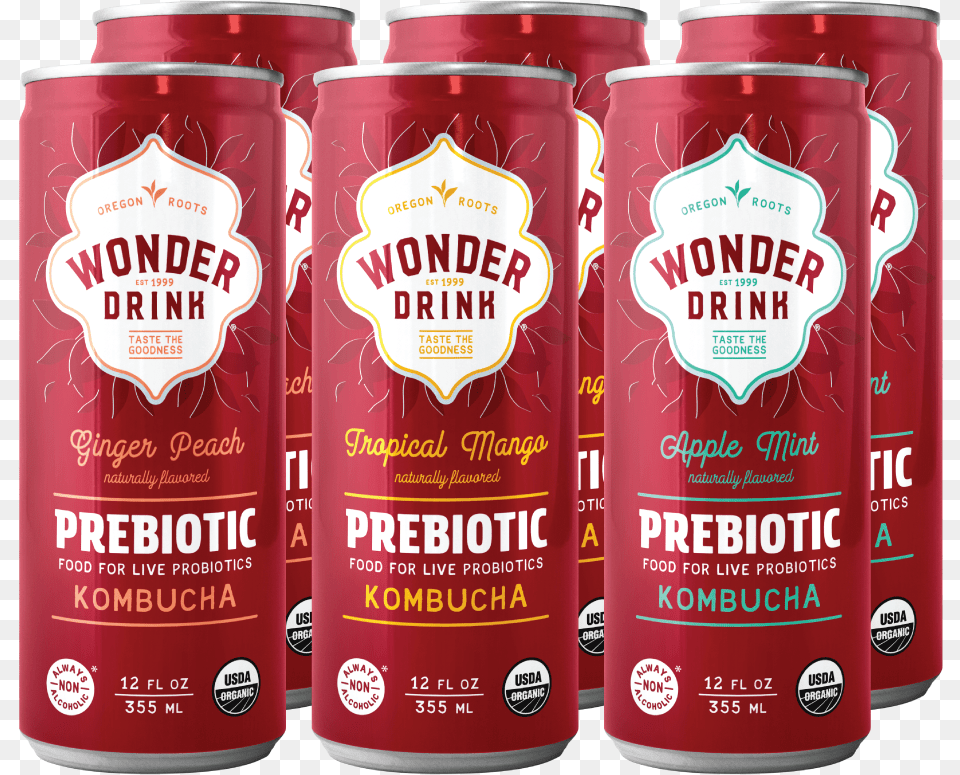 Prebiotic 6 Pack Wonder Drink Kombucha, Can, Tin Free Png