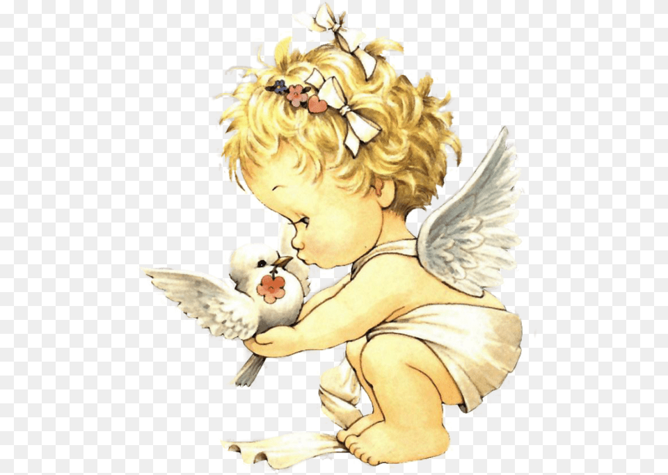 Precious Moments Baby Angel And Dove Of Peace Precious Moments Angels, Person, Animal, Bird, Face Png