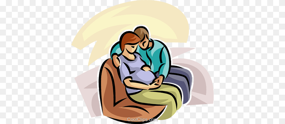 Pregnant Couple Sitting On A Couch Royalty Vector Clip Art, Furniture, Baby, Person, Face Free Transparent Png