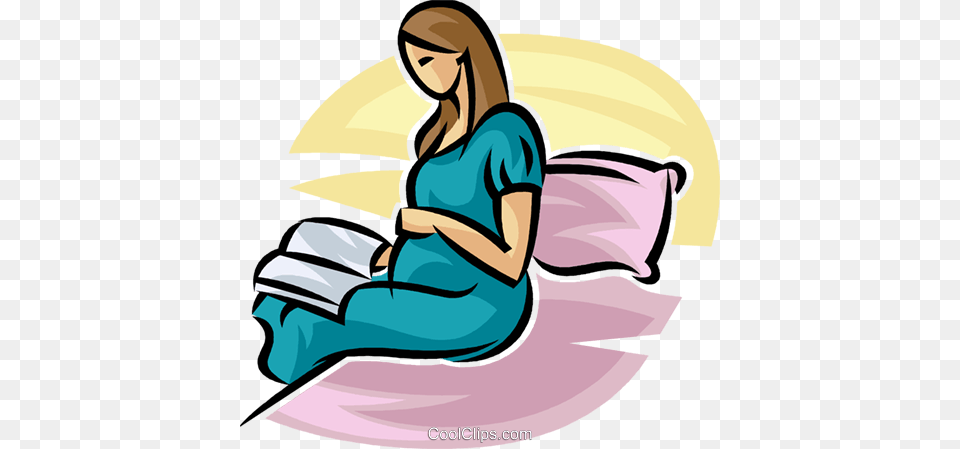 Pregnant Mother Reading A Book In Bed Royalty Vector Clip Art, Person, Sitting, Massage, Baby Free Transparent Png