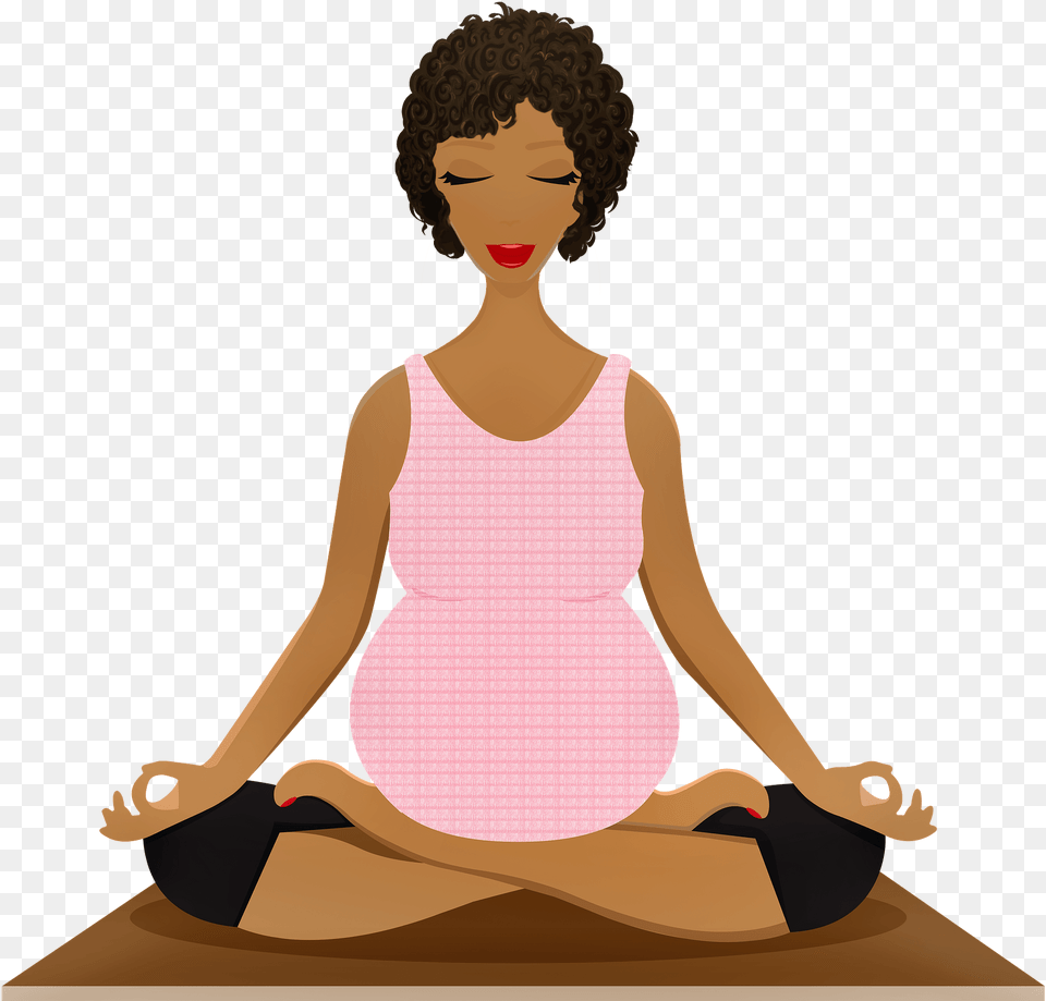 Pregnant Woman In Lotus Position Pregnancy Yoga Cartoon, Adult, Person, Female, Fitness Free Png
