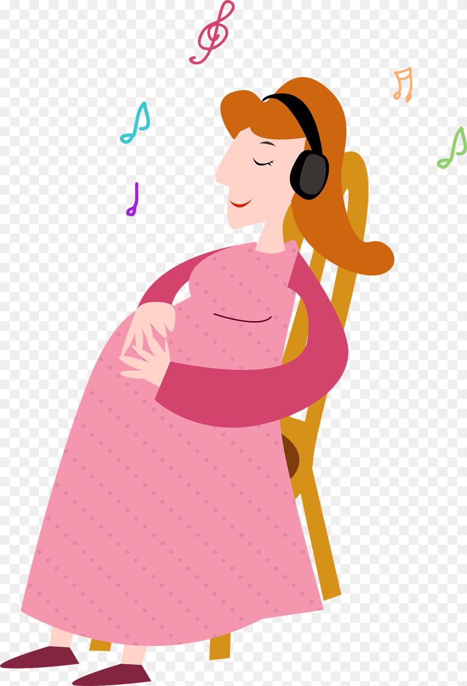 Pregnant Woman Listenin To Music Clipart, Clothing, Dress, Adult, Person Png Image