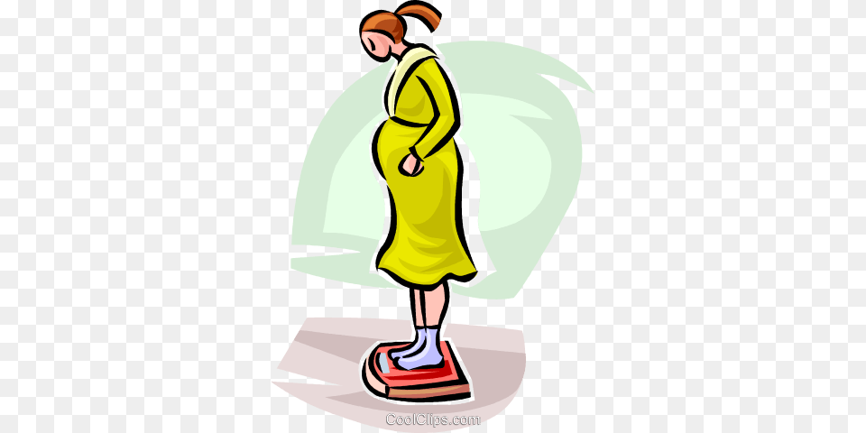 Pregnant Woman On A Scale Royalty Vector Clip Art, Cleaning, Clothing, Coat, Person Free Png