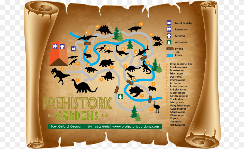 Prehistoric Gardens Park Map On Scroll Image Scroll Clipart, Text, Adult, Bride, Female Free Png Download