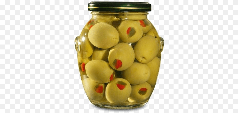 Premium Green Olives In Orchio And Cylinder Jar Of Green Olives, Food, Fruit, Pear, Plant Png Image
