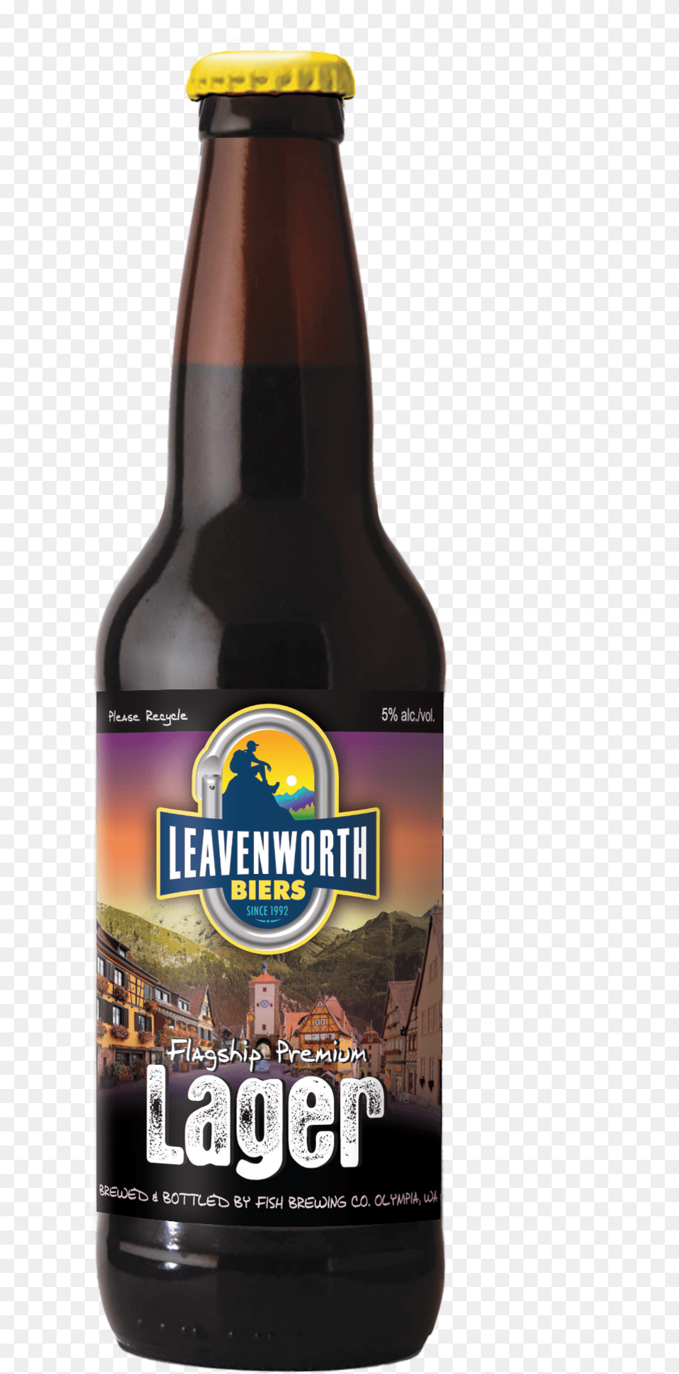 Premium Lager Leavenworth Premium Lager Fish Brewing Company, Alcohol, Beer, Beer Bottle, Beverage Free Transparent Png