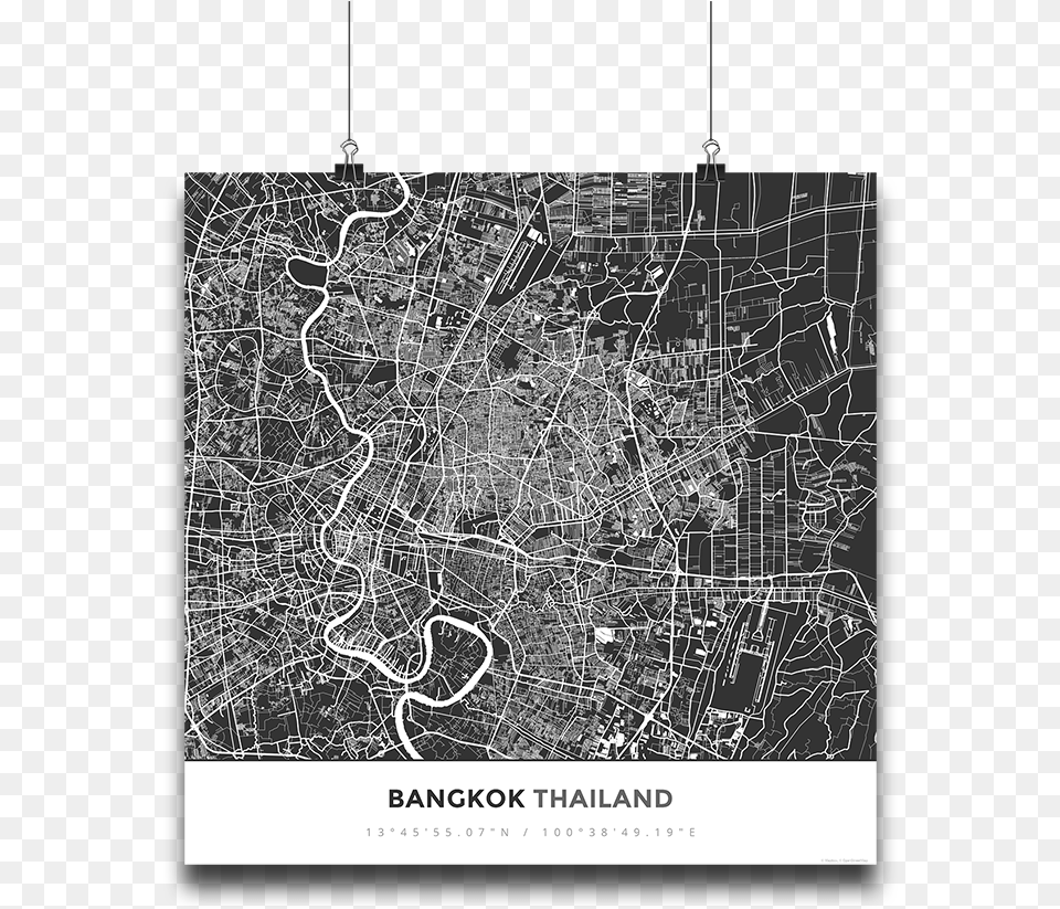 Premium Map Poster Of Bangkok Thailand Monochrome, Chart, Plot, Diagram, Plan Free Png
