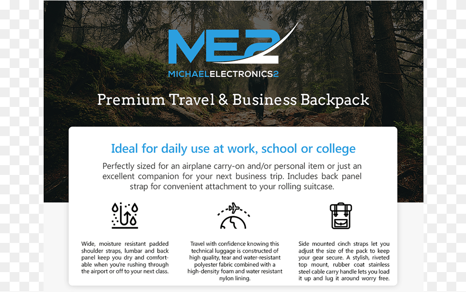 Premium Travel Amp Business Backpack For Laptop Amp Notebook Forest, Advertisement, Poster, Person, Plant Free Png Download