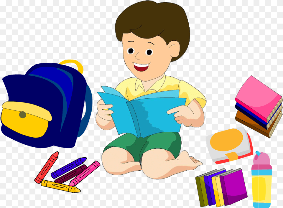 Prepare For School Cartoon, Person, Reading, Baby, Face Free Png Download