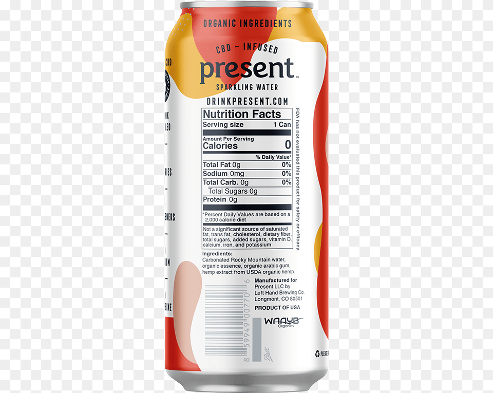 Present Blood Orange Cbd Infused Sparkling Water Sports Drink, Can, Tin Free Png
