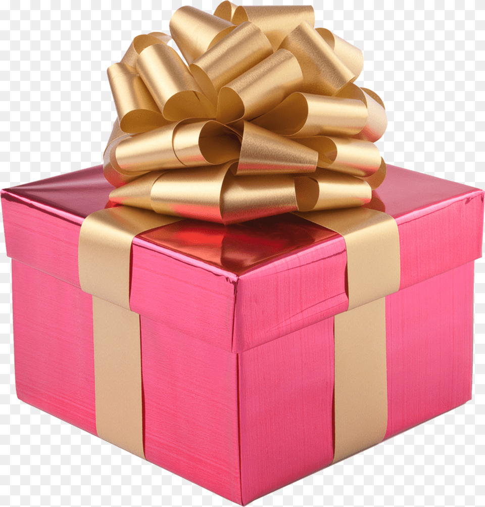 Present Gift Box Gold Ribbon Christmas Pink Christmas Presents Free Png Download