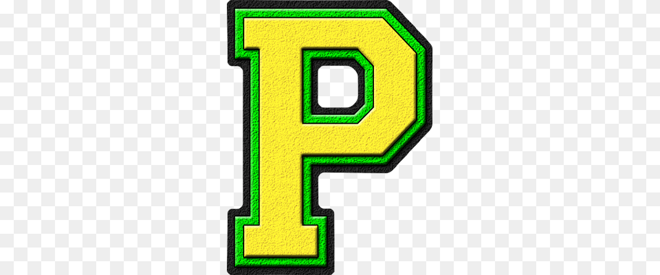 Presentation Alphabets Yellow Kelly Green Varsity Letter P, Number, Symbol, Text Png