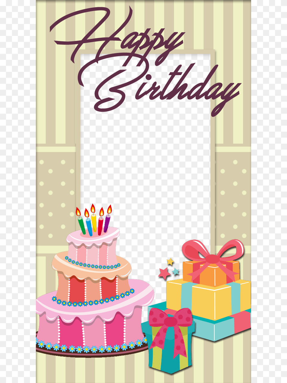 Pretty Birthday Frame With Cake And Gifts, Birthday Cake, Cream, Dessert, Food Png Image