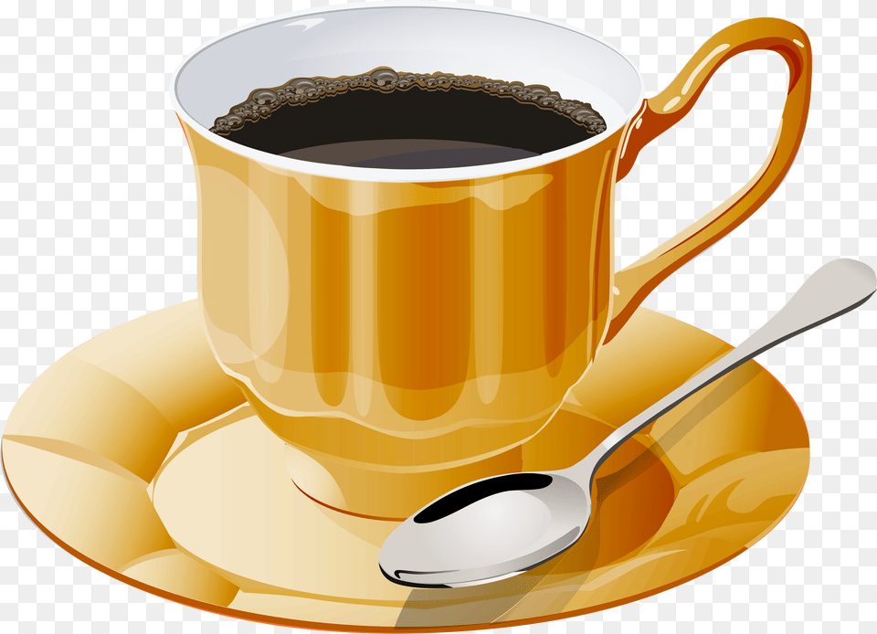 Pretty Coffee Clipart Yellow Cup Of Coffee, Cutlery, Saucer, Spoon, Beverage Free Png Download