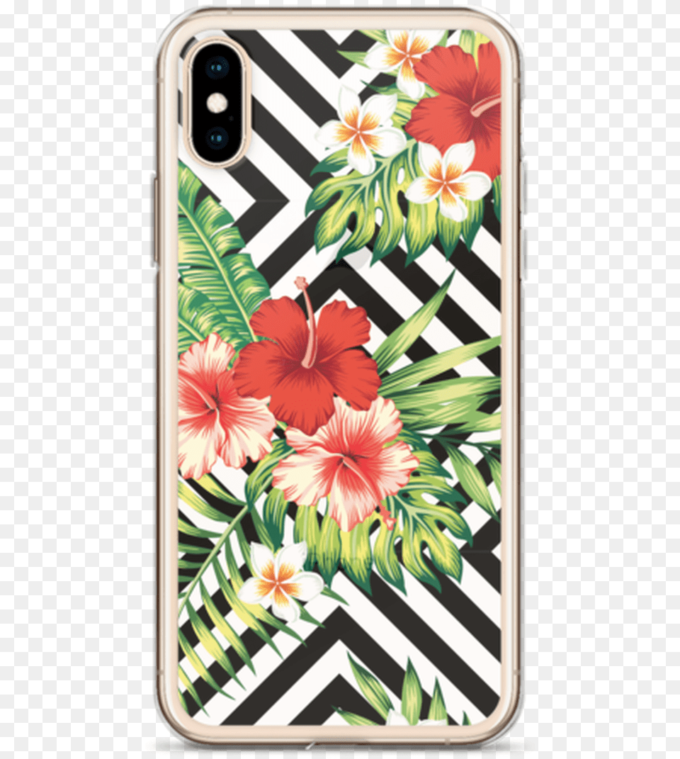 Pretty Hibiscus Flowers On Black Chevron Design Iphone Tropical Red Pattern, Electronics, Mobile Phone, Phone, Flower Free Png