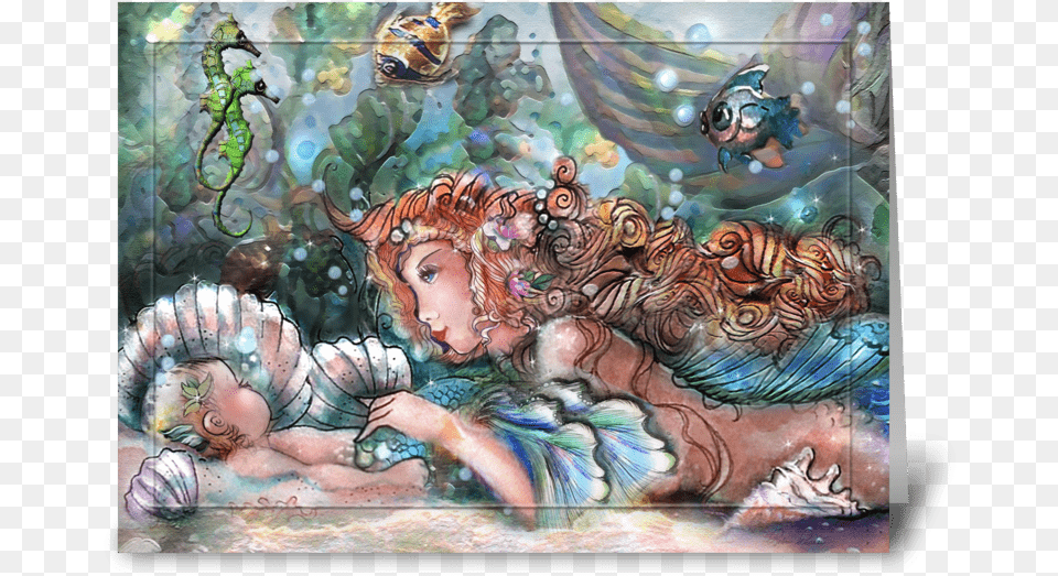 Pretty Mermaid Mom And Baby Greeting Card Mother And Baby Painting, Art, Book, Comics, Person Free Transparent Png