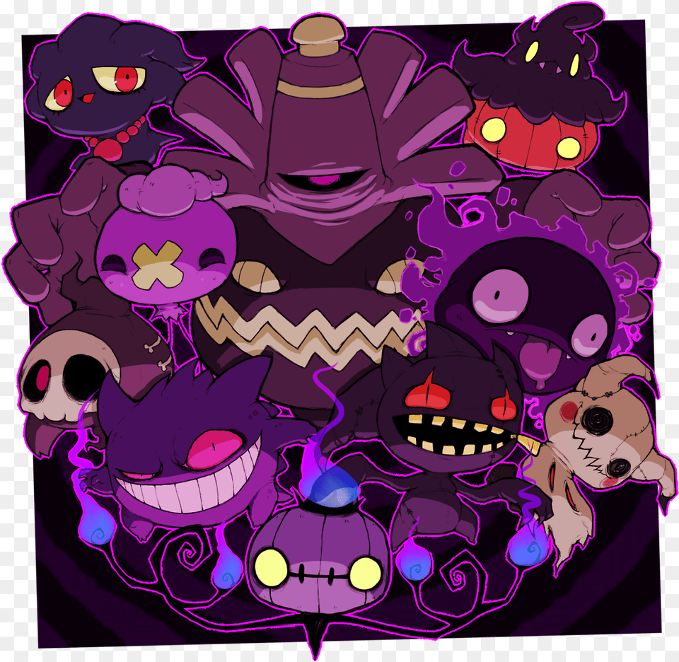 Prettyscaryart Pokemon Ghost Types Ghost Pokemon Horror Ghost Pokemon Transparent Background, Art, Graphics, Purple, Face Free Png