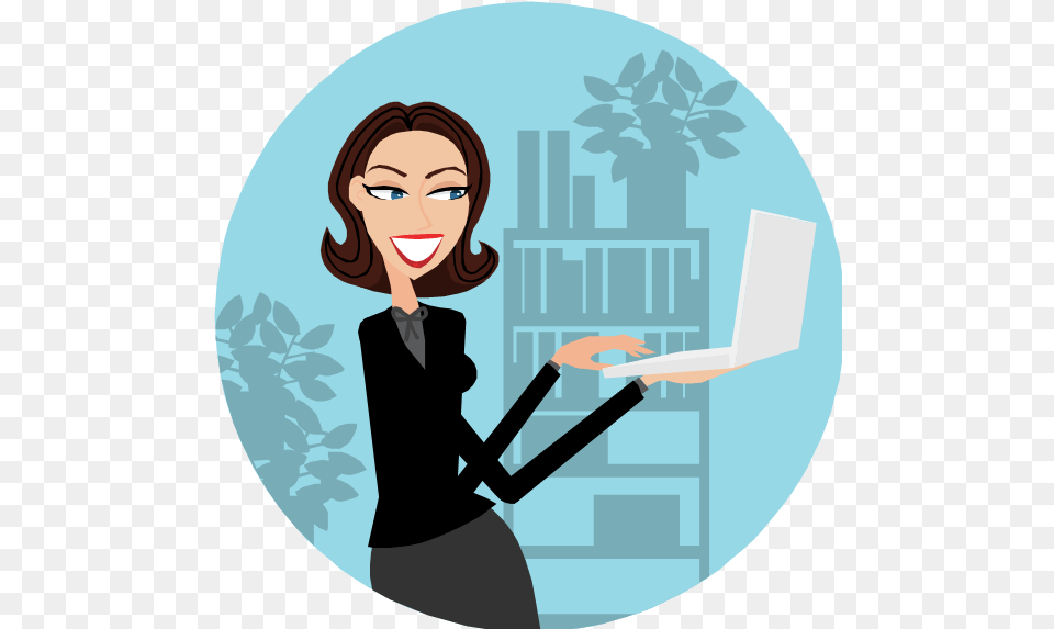 Previous Next Women With Computer Cartoon, Adult, Female, Person, Woman Png Image