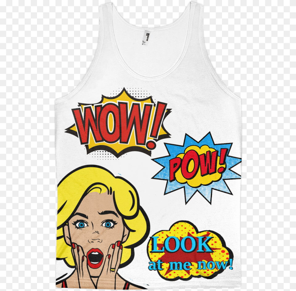Prexz Wow Pow Look At Me Now Comic Jersey Active Tank, Clothing, Tank Top, Baby, Person Free Transparent Png