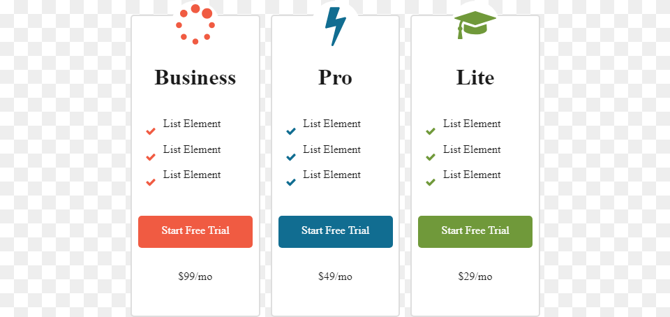 Pricing In 3 Columns, Text Png Image