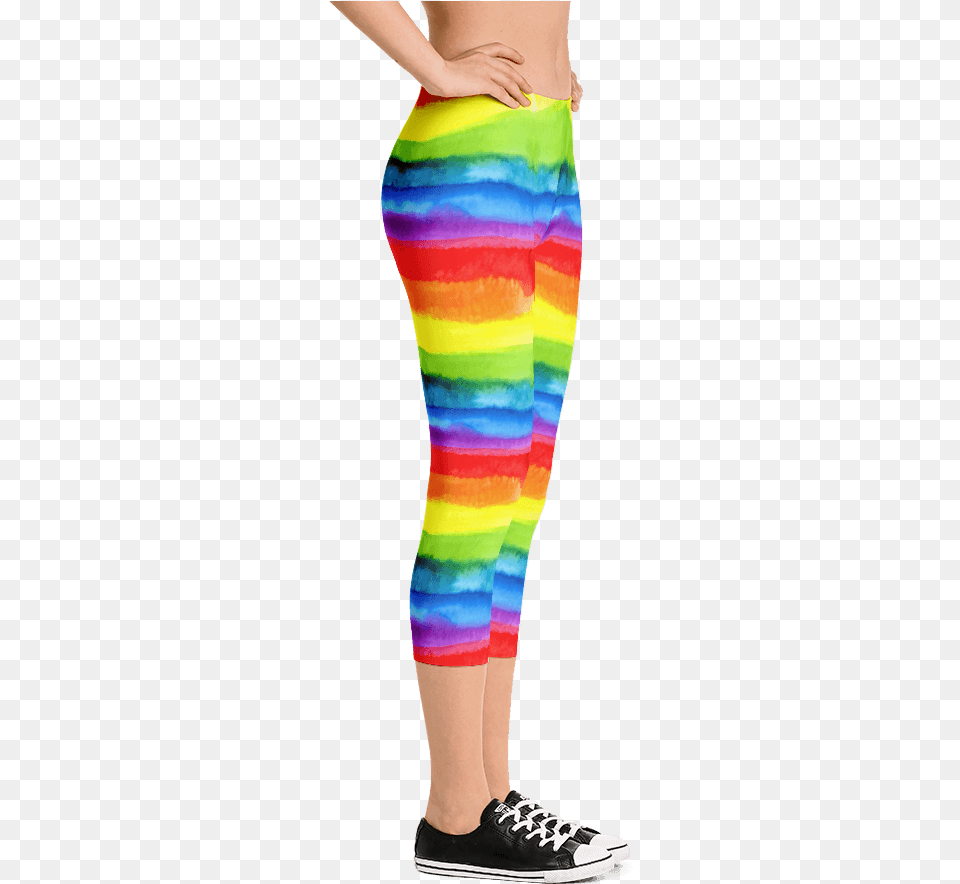 Pride Watercolor Rainbow Print Capri Leggings Leggings, Adult, Female, Person, Woman Png Image