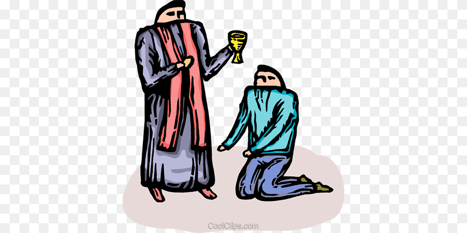 Priest Giving Communion To A Parishioner Royalty Vector Clip, Adult, Person, People, Man Free Png Download