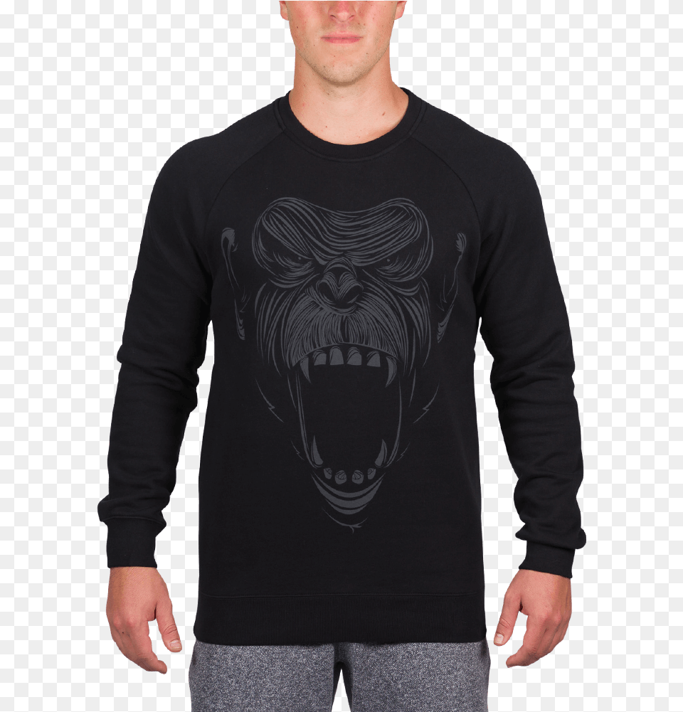 Primal Chimp Crew Sudadera Negra Hombre Lisa, T-shirt, Clothing, Sleeve, Long Sleeve Free Transparent Png