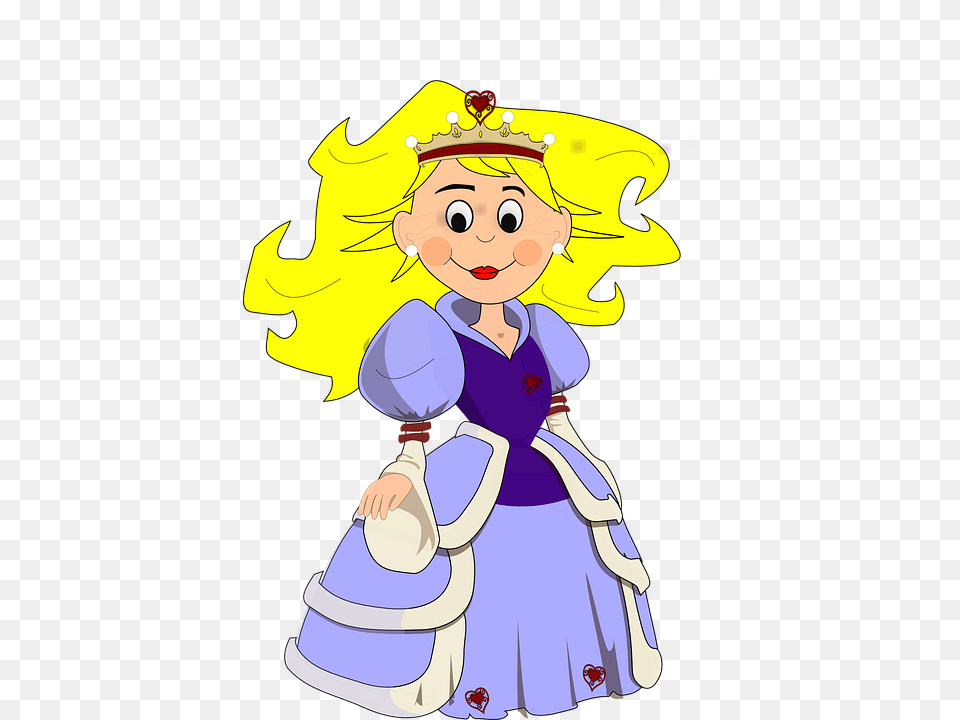 Princes Dress Blond Cartoon Lavender Crown Cute Background Queen Clipart, Book, Comics, Publication, Baby Png